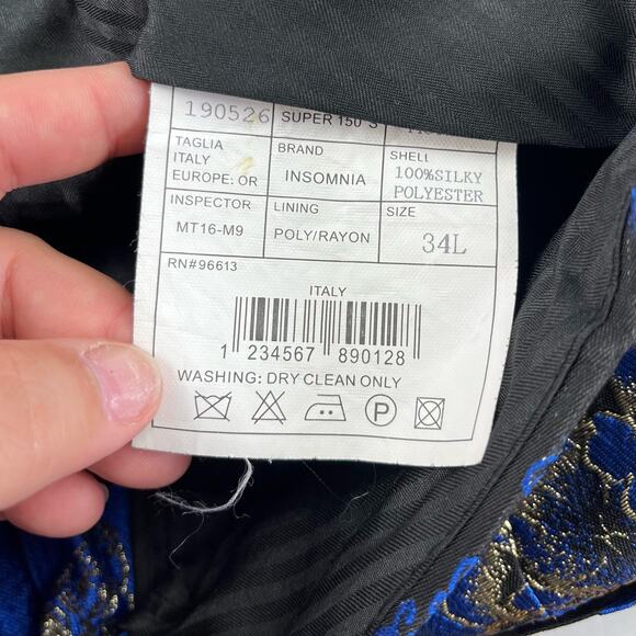 AKIRA | 34L Avant Garde Prom Blue Black Gold Metallic Brocade Trouser Pants - Picture 5 of 8